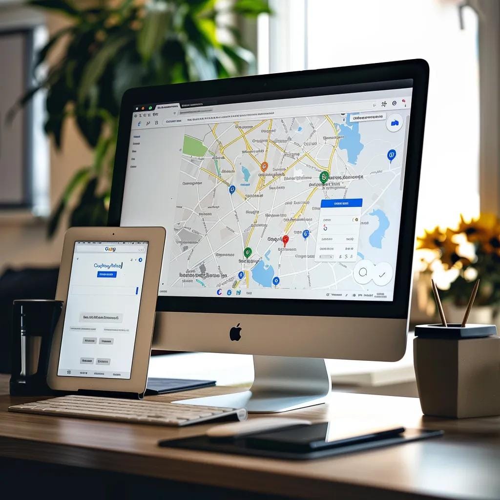 Optimized Google Business Profile on a computer screen showcasing local keywords