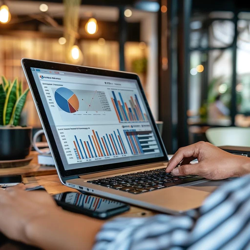 Digital marketing professional analyzing local SEO data on a laptop, highlighting effective strategies