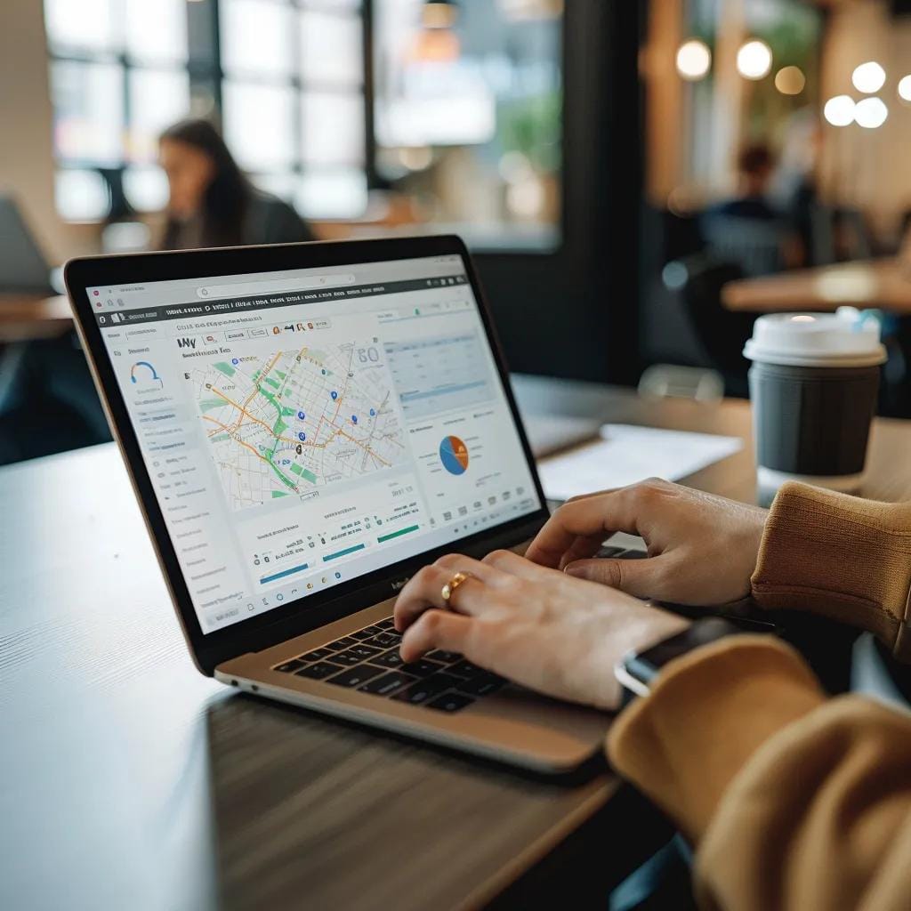 Digital marketing professional analyzing local SEO strategies with Google My Business visuals