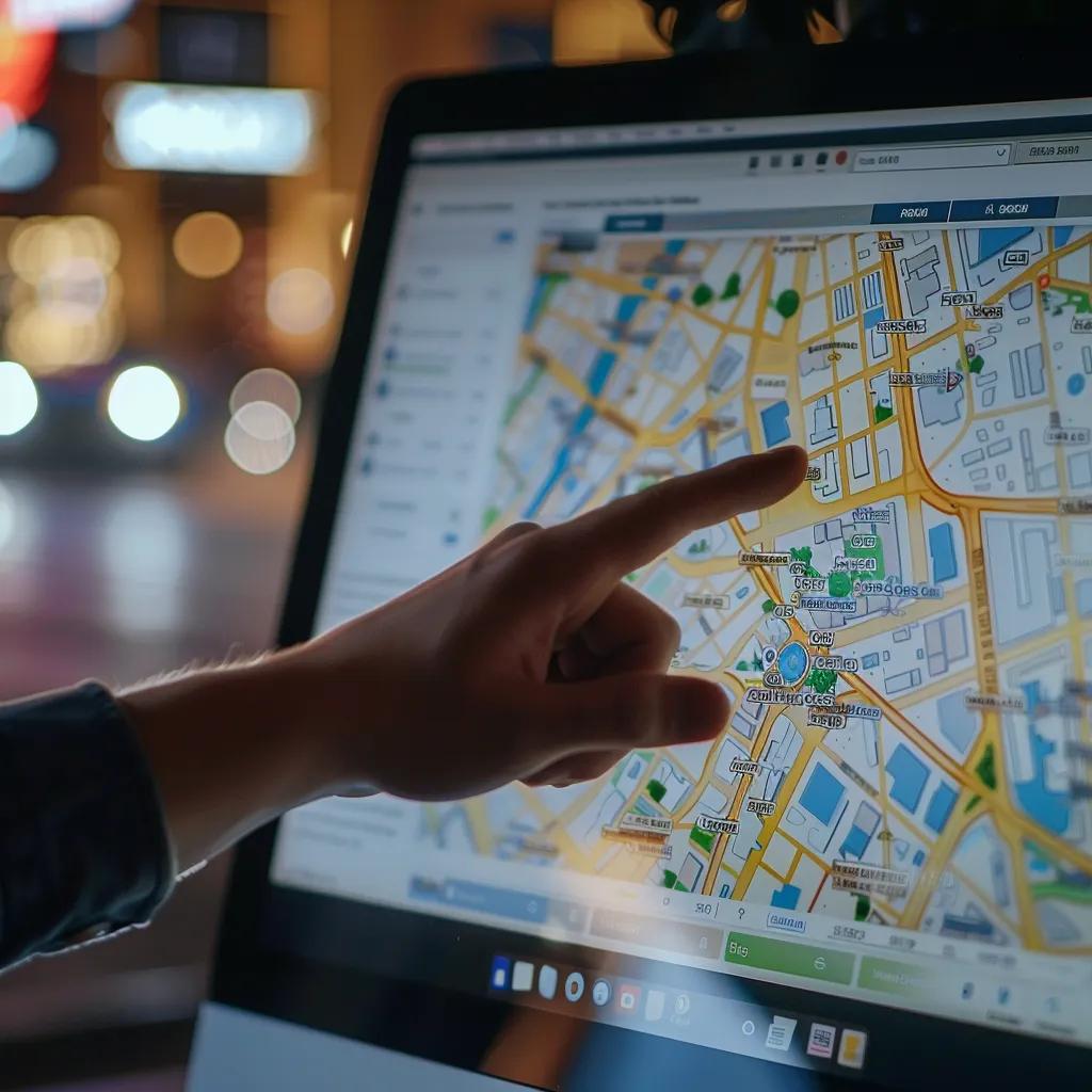 Computer screen showing local business directories for Las Vegas with a person pointing