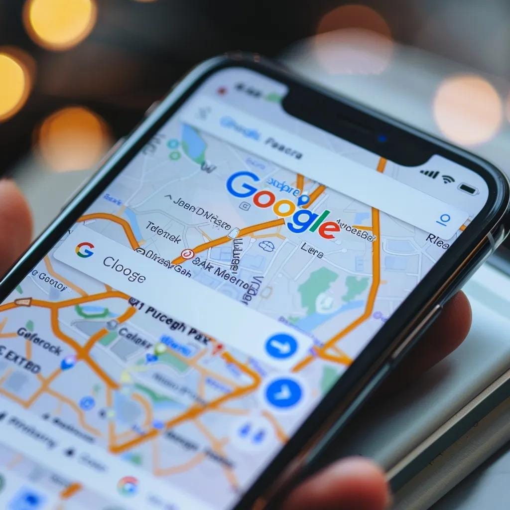Smartphone displaying Google My Business listing in local search results