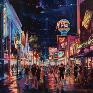 Las Vegas street scene highlighting local businesses and vibrant atmosphere