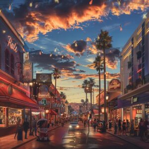 Las Vegas street scene highlighting local businesses and community engagement