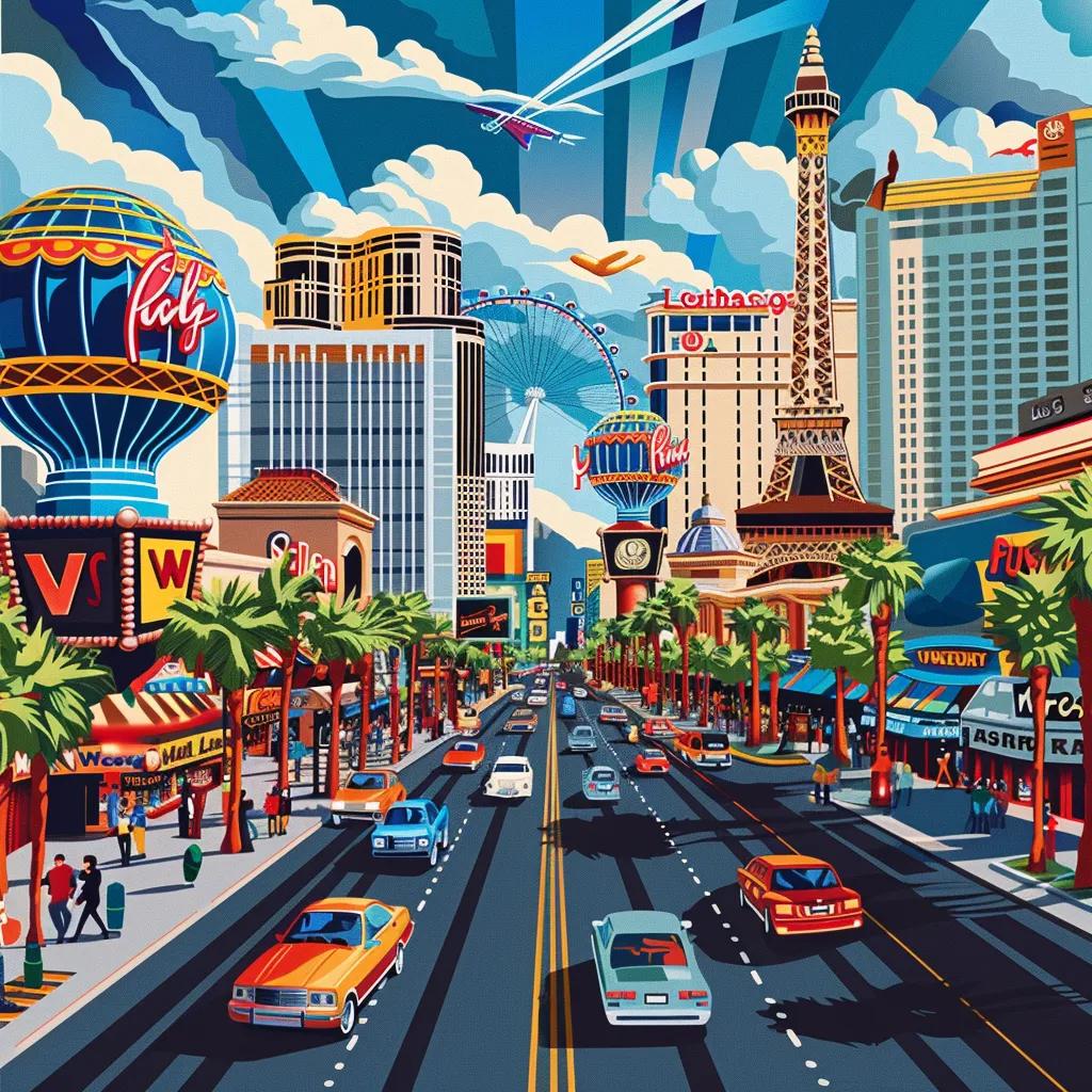Las Vegas skyline with local businesses and iconic landmarks representing local content strategies